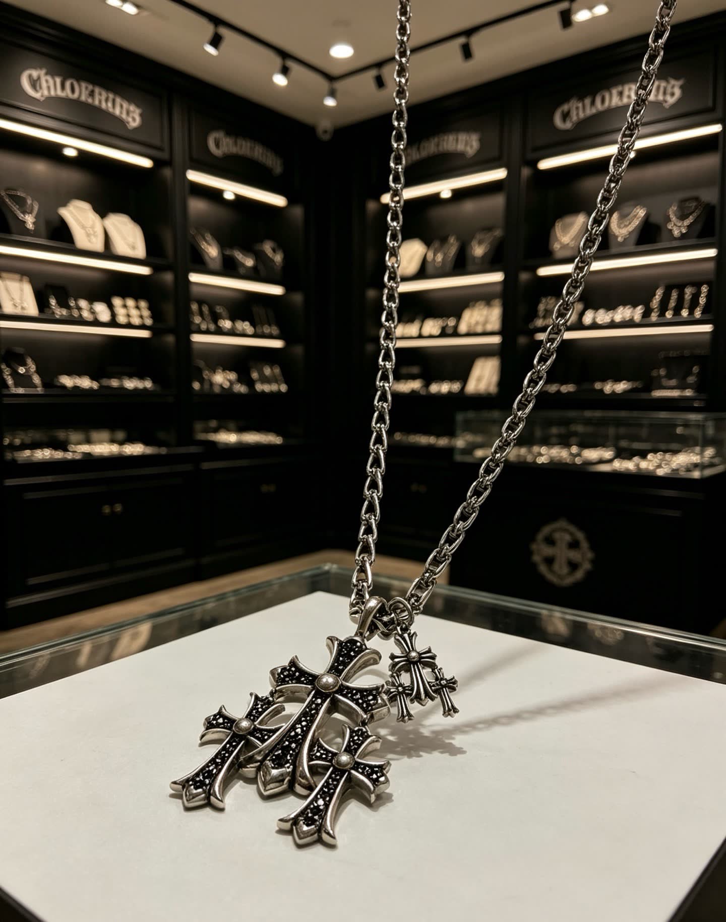 Chrome Hearts Silver Cross Pendant Necklace